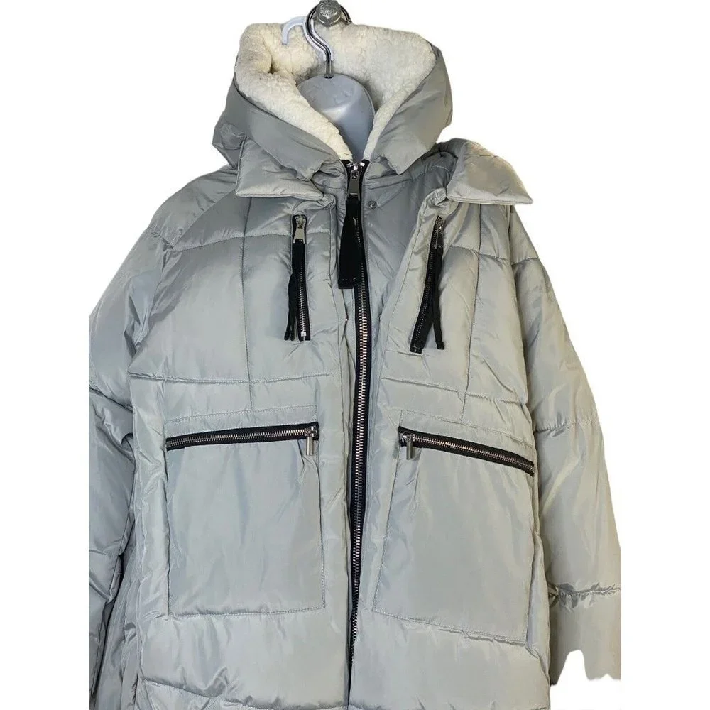 Bagatelle Sport Womens Grey Utility Faux Shearling Lined Hood Puffer‎ Coat SZ M